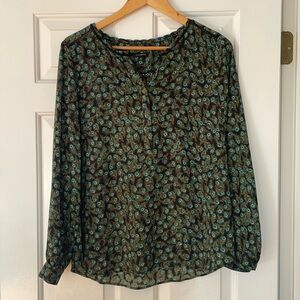 Talbots long sleeve blouse, v neck opening, Peacock print  medium